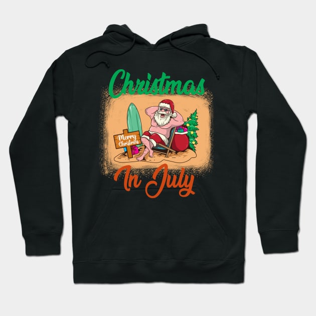 Christmas In July Funny Santa Summer Beach Vacation Hoodie by Kagina